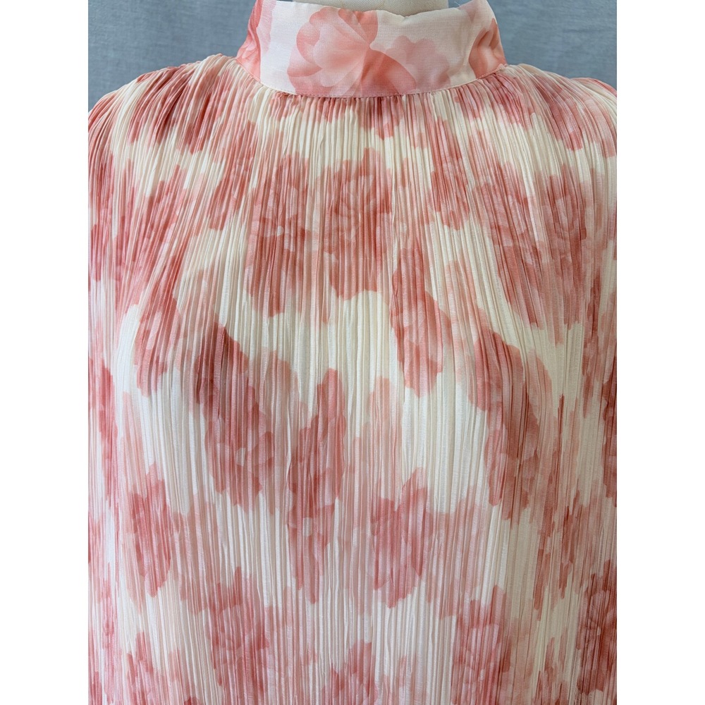 L'Atiste by Amy Pink Floral Pleated Mini Dress Mock Neck Long‎ Sleeve Womens 1X - Picture 4 of 13